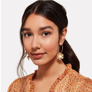 Mercedes Salazar Gold Flower Pearl Hoop Earrings Coco Colombia‎